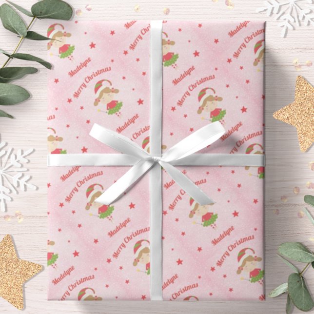Papier Cadeau Jolie Fée Noël Rose neige Personnalisée (Créateur téléchargé)