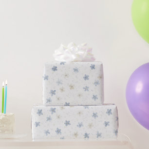Papier Cadeau Jolie Fête Anniversaire Fleurs Crème Bleue