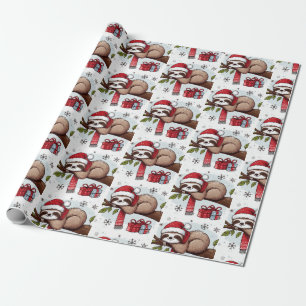 Papier Cadeau Jolie fête couchage Noël Sloth avec cadeaux