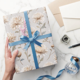 Papier Cadeau Jolie Fête d'Anniversaire Fleurie Crème Pierre