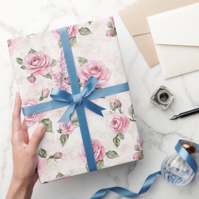 Papier Cadeau Jolie Fête de Mariage Fleurs Roses (Cadeaux)