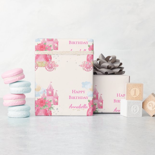 Papier Cadeau Jolie fête de princesse rose de conte de fées (Baby Shower)