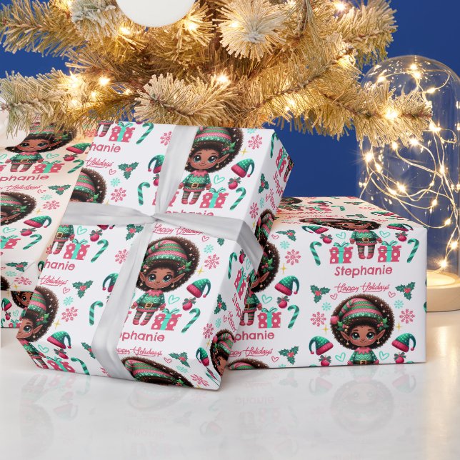 Papier Cadeau Jolie Fille Elfe Noire Noël (Vacances)