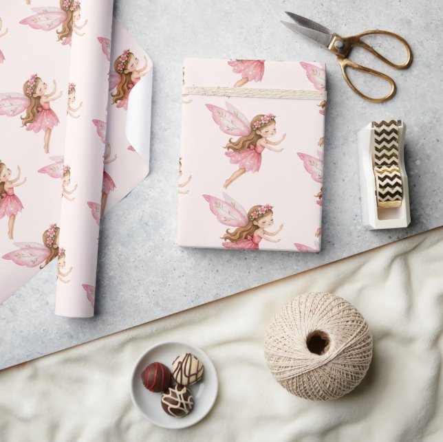 Papier Cadeau Jolie Fille Fée en Robe Rose Caprice (Artisanat)