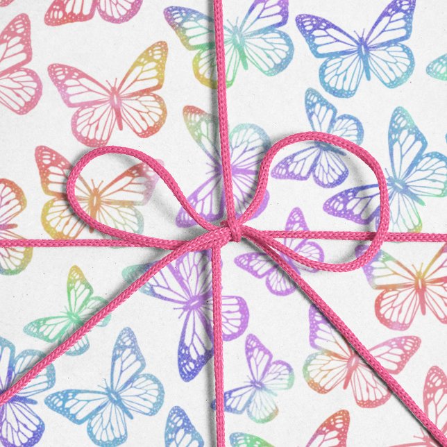 Papier Cadeau Jolie fille Pastel Butterfly Motif Iridescente (Créateur téléchargé)