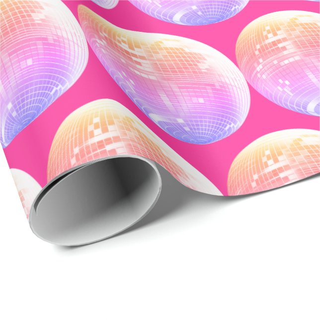 Papier Cadeau Jolie fille rose Disco Mirrorball (Coin rond)