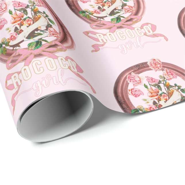 Papier Cadeau Jolie Fille Rose Rococo Classique Chaussure Arc (Coin rond)