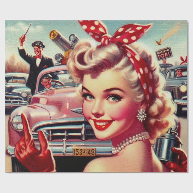 Papier Cadeau Jolie fille Vintage des années 1950 (Plat)