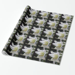 Papier Cadeau jolie fleur de lys blanche joyeux anniversaire