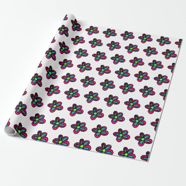 Papier Cadeau Jolie Fleur Rose (Déroulé)