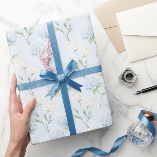 Papier Cadeau Jolie Fleurs De Hydrangea Bleu Pour Mariage (Cadeaux)