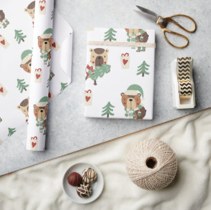 Papier Cadeau Jolie Forêt Rustique Animaux Noël