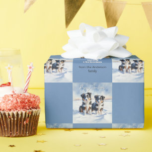 Papier Cadeau Jolie Frontière Collie Chiots Dans Neige Chiot Noë