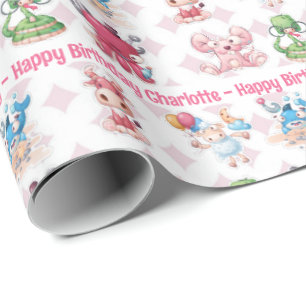 Papier Cadeau Jolie Fun Girl's Birthday Ajouter le nom Age Souri