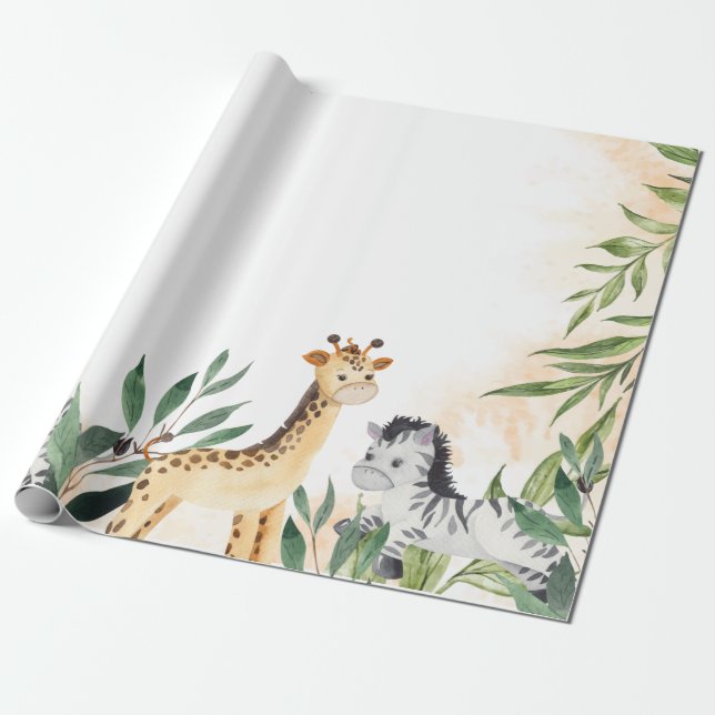 Papier Cadeau Jolie girafe, zèbre quitte la baby shower  (Déroulé)