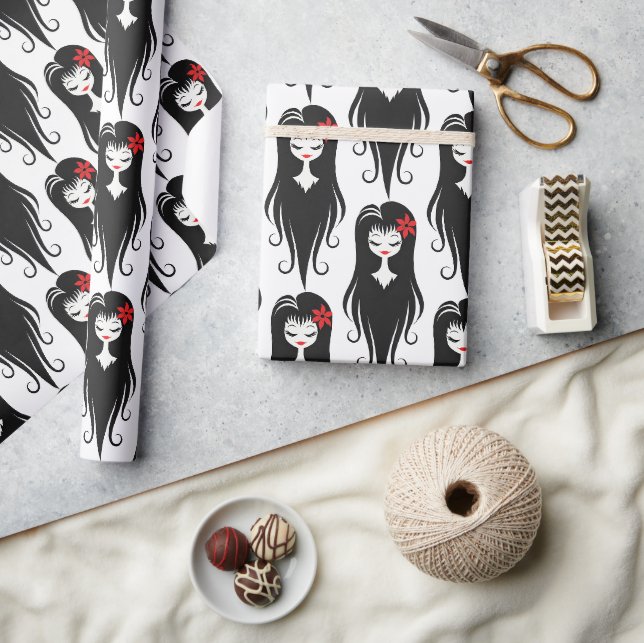 Papier Cadeau Jolie goule noir et blanc (Artisanat)