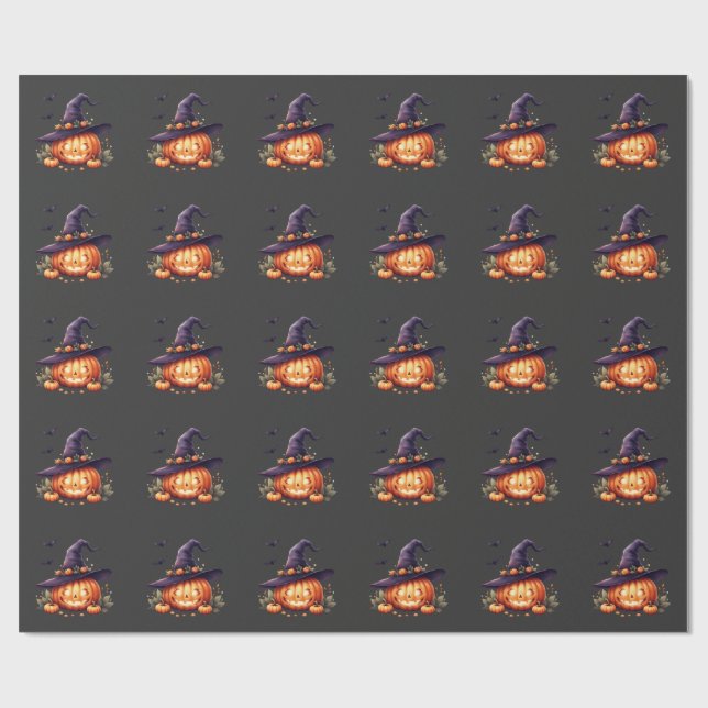 Papier Cadeau Jolie Halloween effrayant – Citrouille  (Plat)