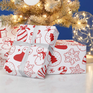 Papier Cadeau Jolie illustration de Noël dessinée à la main en r