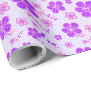 Papier Cadeau Jolie impression florale violette et rose sur lava