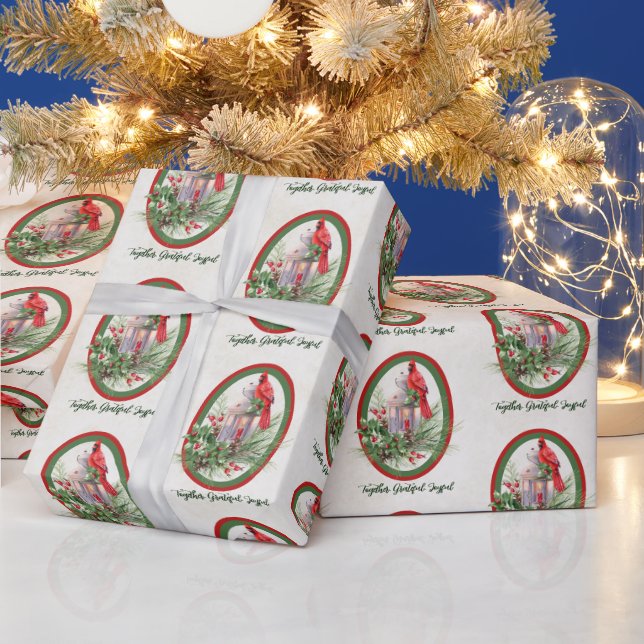 Papier Cadeau Jolie lanterne avec Noël saint et cardinal (Vacances)
