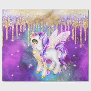 Papier Cadeau Jolie licorne magique parties scintillant poney sc