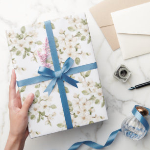 Papier Cadeau Jolie Mariage Arbre Fleurissant Crème