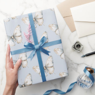 Papier Cadeau Jolie Mariage Papillon Blanc Bleu Baby Shower