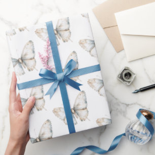 Papier Cadeau Jolie Mariage Papillon Blanc Shower