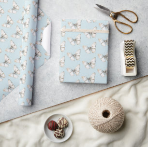 Papier Cadeau Jolie Mariage Papillons Blancs Bleus