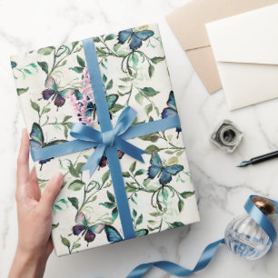 Papier Cadeau Jolie Mariage Papillons Bleus