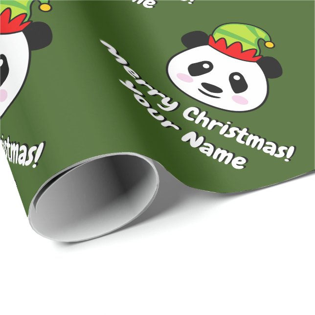 Papier Cadeau Jolie panda porter le Noël personnalisé enfant (Coin rond)