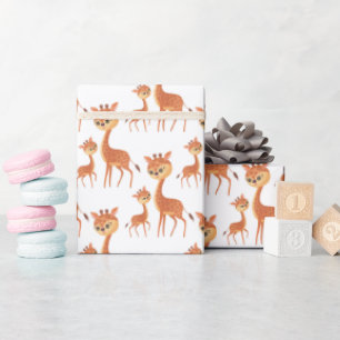 Papier Cadeau jolie petite girafe maman carrelée