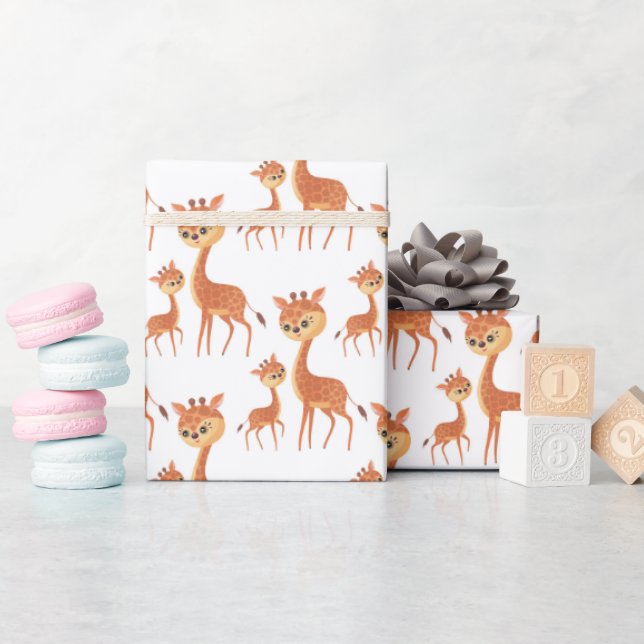 Papier Cadeau jolie petite girafe maman carrelée (Baby Shower)