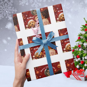 Papier Cadeau Jolie Photo de Chien de Noël Rouge Cramoisi Joyeux