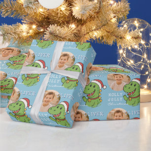 Papier Cadeau Jolie photo de dinosaure de Noël pour enfants