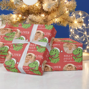 Papier Cadeau Jolie photo de dinosaure de Noël pour enfants