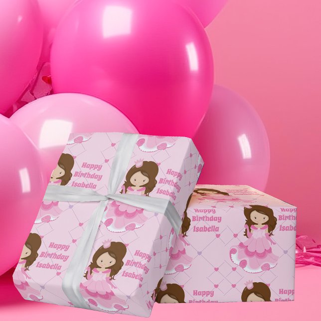 Papier Cadeau Jolie Princesse Bonne Anniversaire Rose Filles Per (Créateur téléchargé)