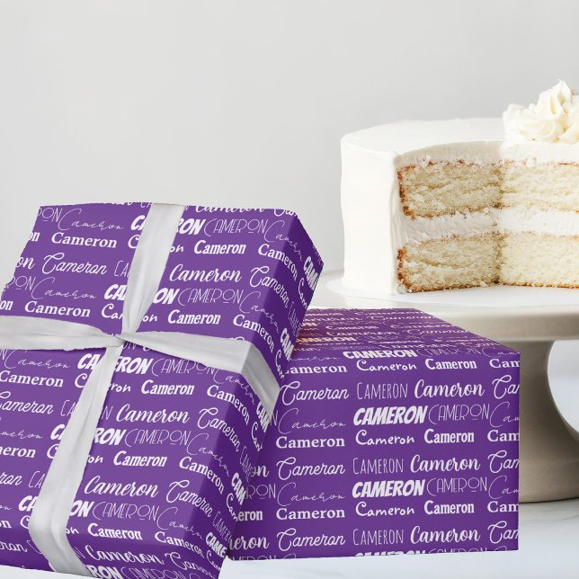 Papier Cadeau Jolie Purple Typographie Personnalisée Collage Ann (Créateur téléchargé)