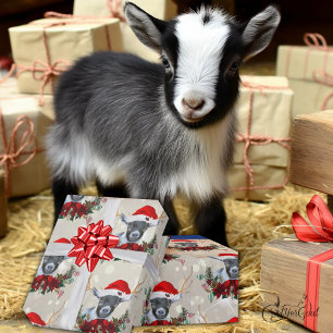 Papier Cadeau Jolie Pygmée de Noël Chèvre d'enfant Poinsettia Wr