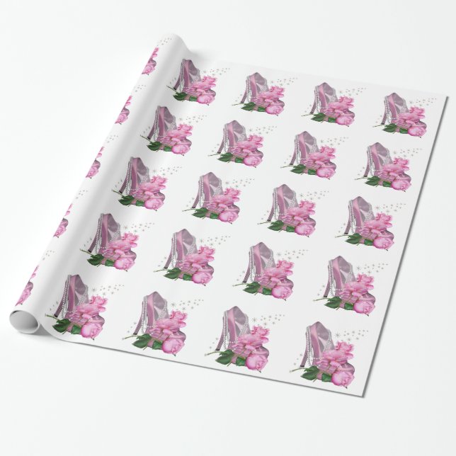Papier Cadeau Jolie rose rose talon haut (Déroulé)