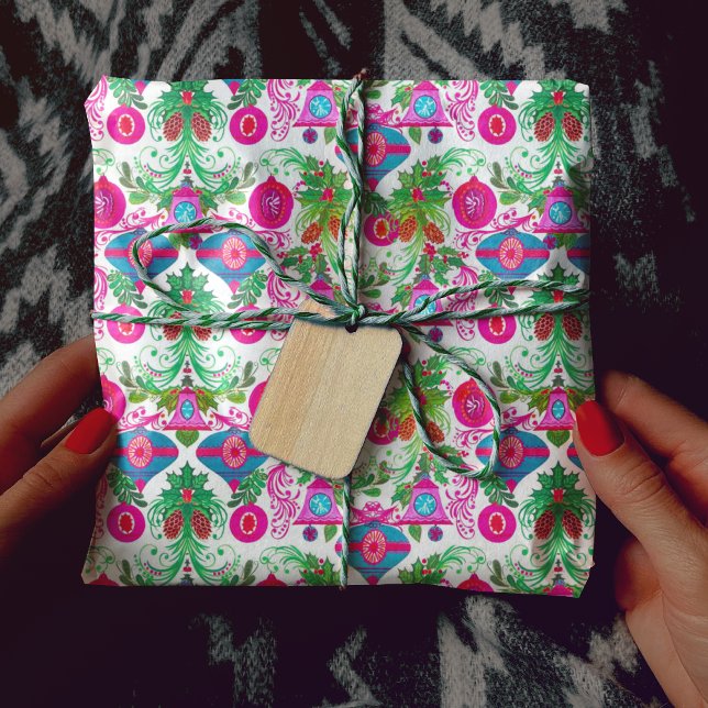 Papier Cadeau Jolie rose turquoise des ornements de Noël (Créateur téléchargé)