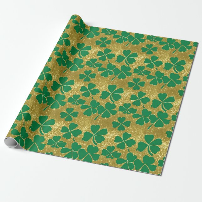 Papier Cadeau Jolie Saint-Patrick journée or vert trèfle (Déroulé)