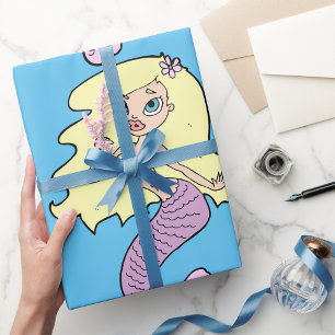 Papier Cadeau Jolie sirène blonde avec queue violette