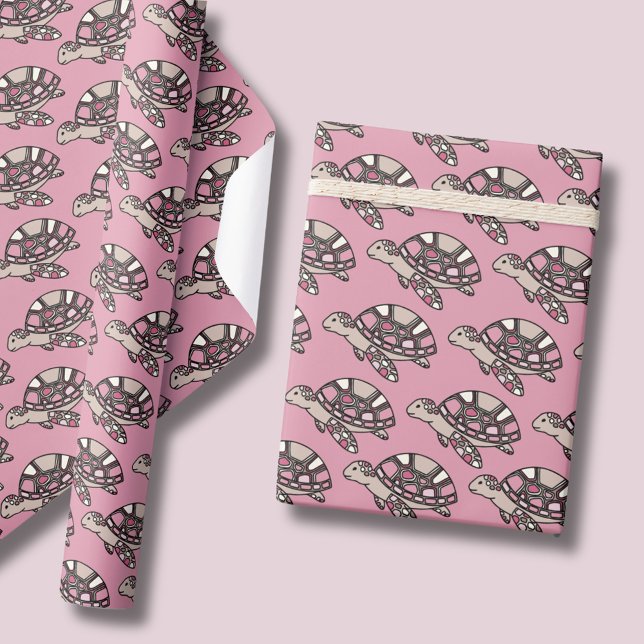 Papier Cadeau Jolie tortue de mer rose (Cute pink sea turtle kids wrapping paper sheets.)