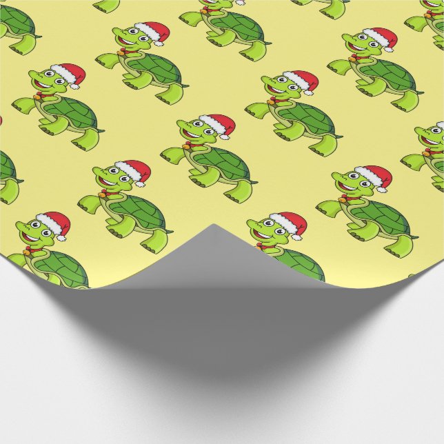 Papier Cadeau Jolie tortue en chapeau de Père Noël (Coin)