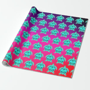 Papier Cadeau Jolie tortue turquoise bleu turquoise motif
