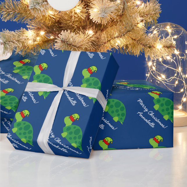 Papier Cadeau Jolie tortue verte elfe Noël des enfants (Vacances)