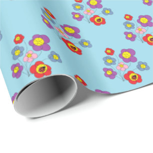 Papier Cadeau Jolies coccinelles et motif floral bleu 