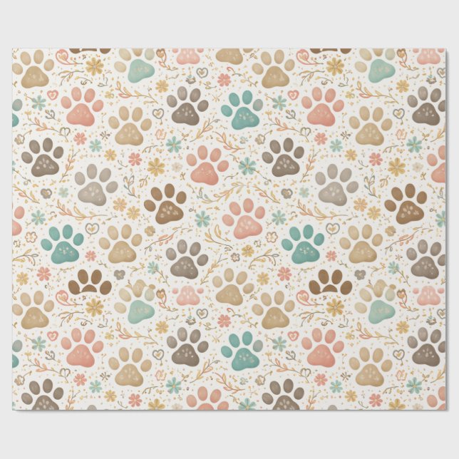 Papier Cadeau Jolies Empreintes de Patte (Plat)