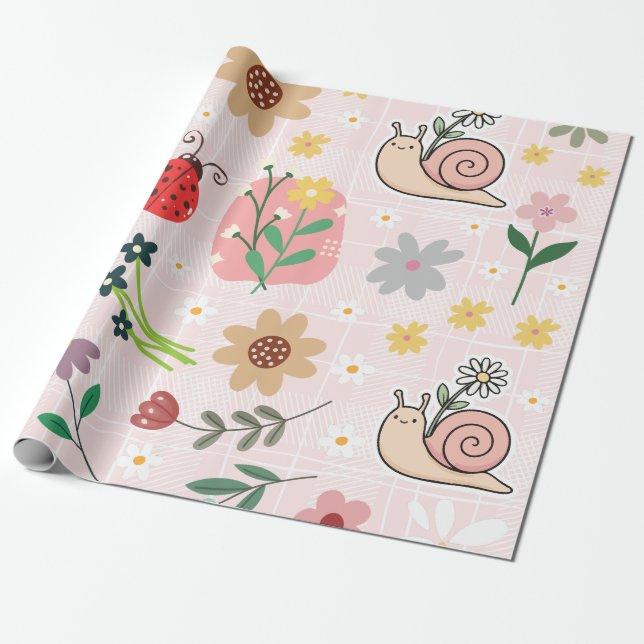 Papier Cadeau Jolies et mignonnes illustrations graphiques Flora (Déroulé)